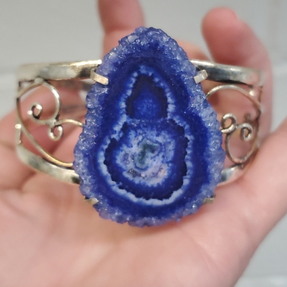 New Agate Geode Slice 925 Silver Bracelet. - Picture 7 of 11
